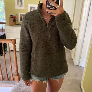 Abercrombie & Fitch Green Teddy Quarter Zip Pullover